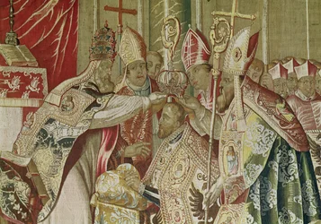 La coronación de Carlos V (1500-58), del Tapiz de Carlos V, hacia 1630-40 (detalle de 167804)